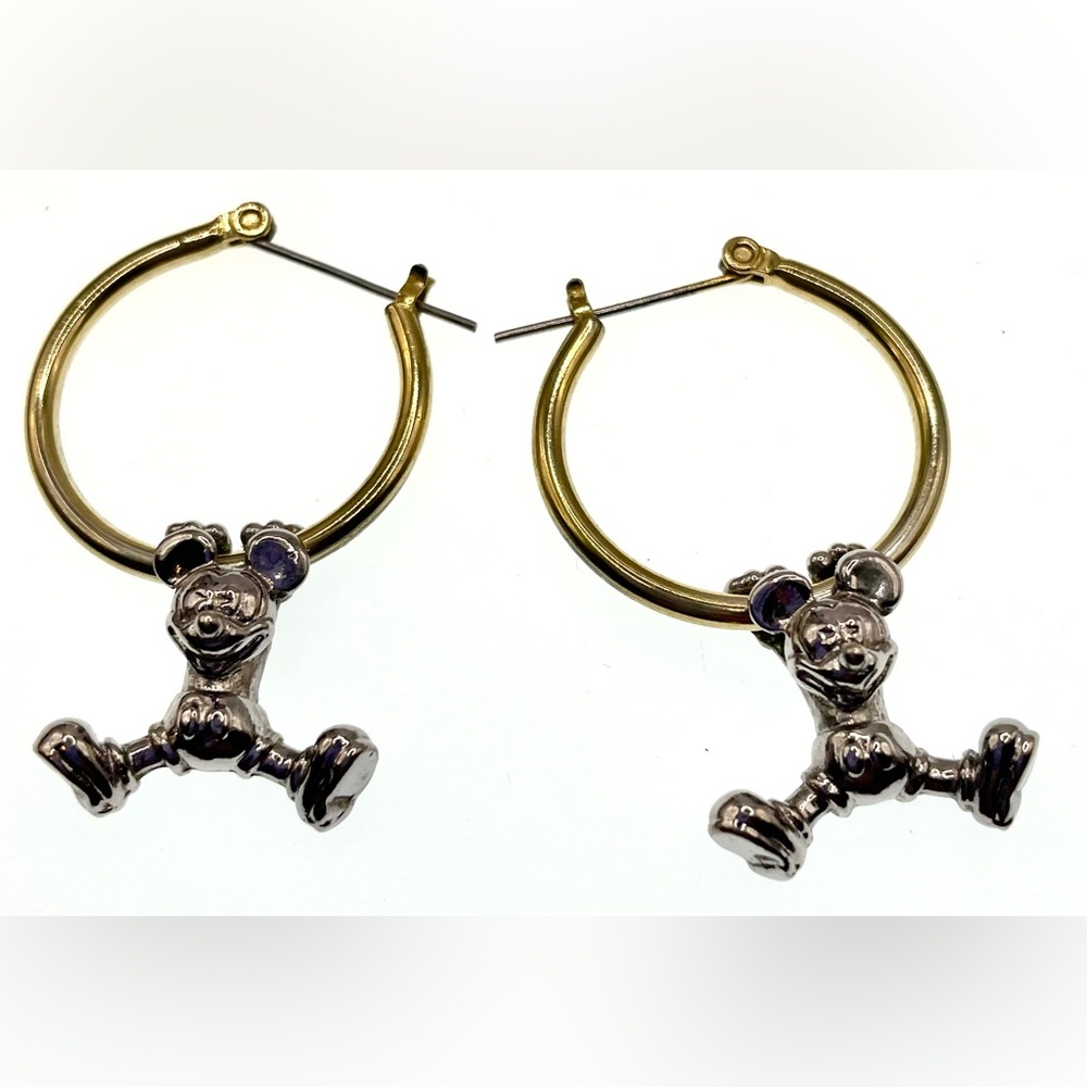 Vintage Disney Mickey Mouse Earrings Pierced Hoop Dangle Swinging Signed